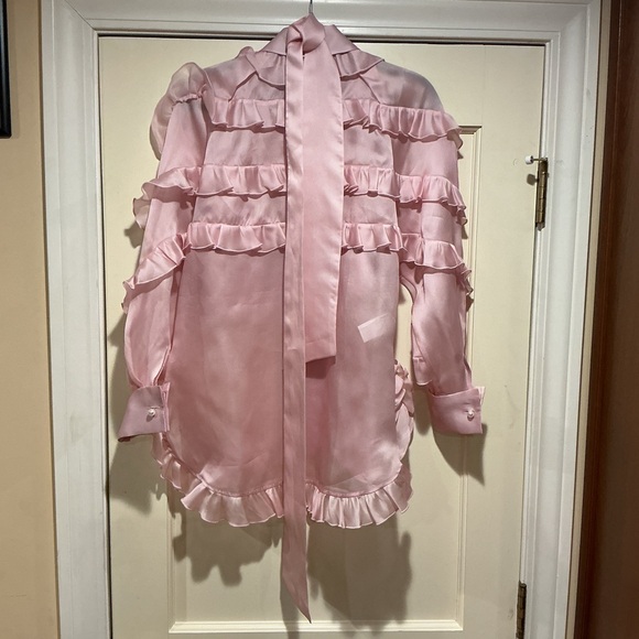 NWOT Edward Achour Pink Ruffled Blouse, Size FR 38 = M - Picture 6 of 6